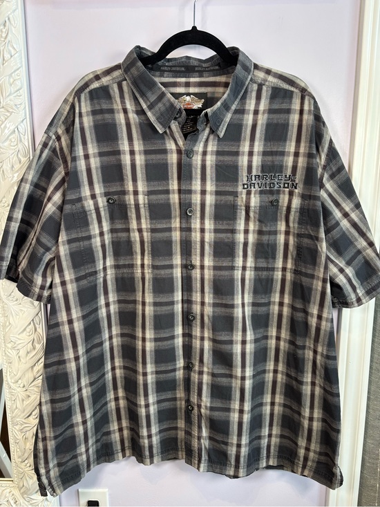 Harley-Davidson Other - Harley-Davidson Black and Gray Plaid Short-Sleeve Casual Button-Down Shirt 3XL
